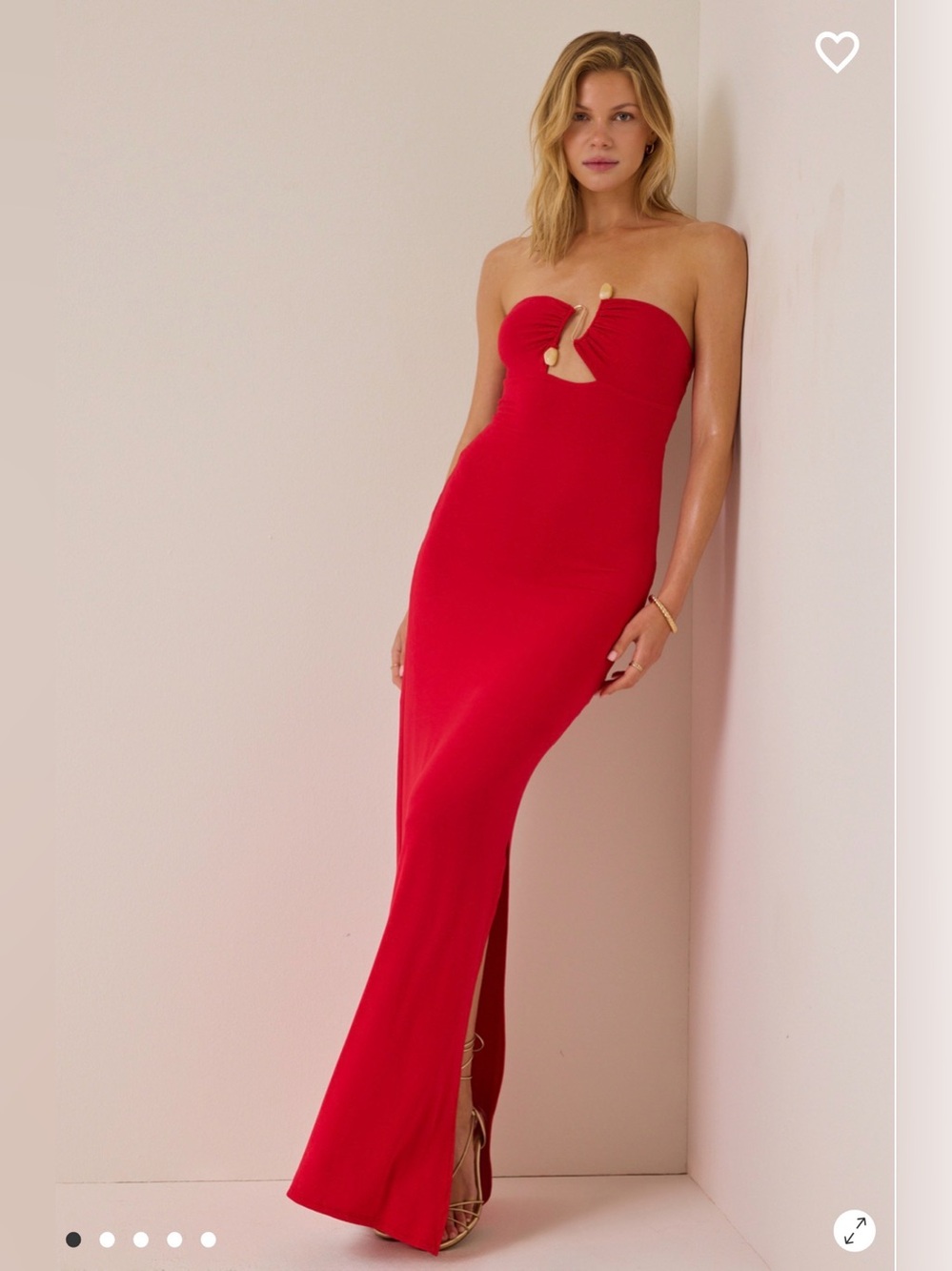 Altar'd State Strapless Red Cutout Gown with Gold Accents